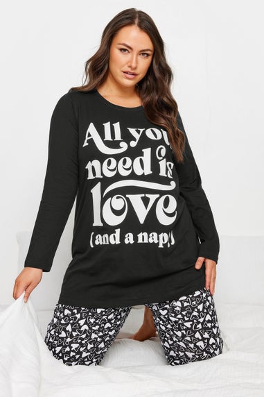 Yours 4 Pack Curve Black All You Need Is Love Pyjama Set