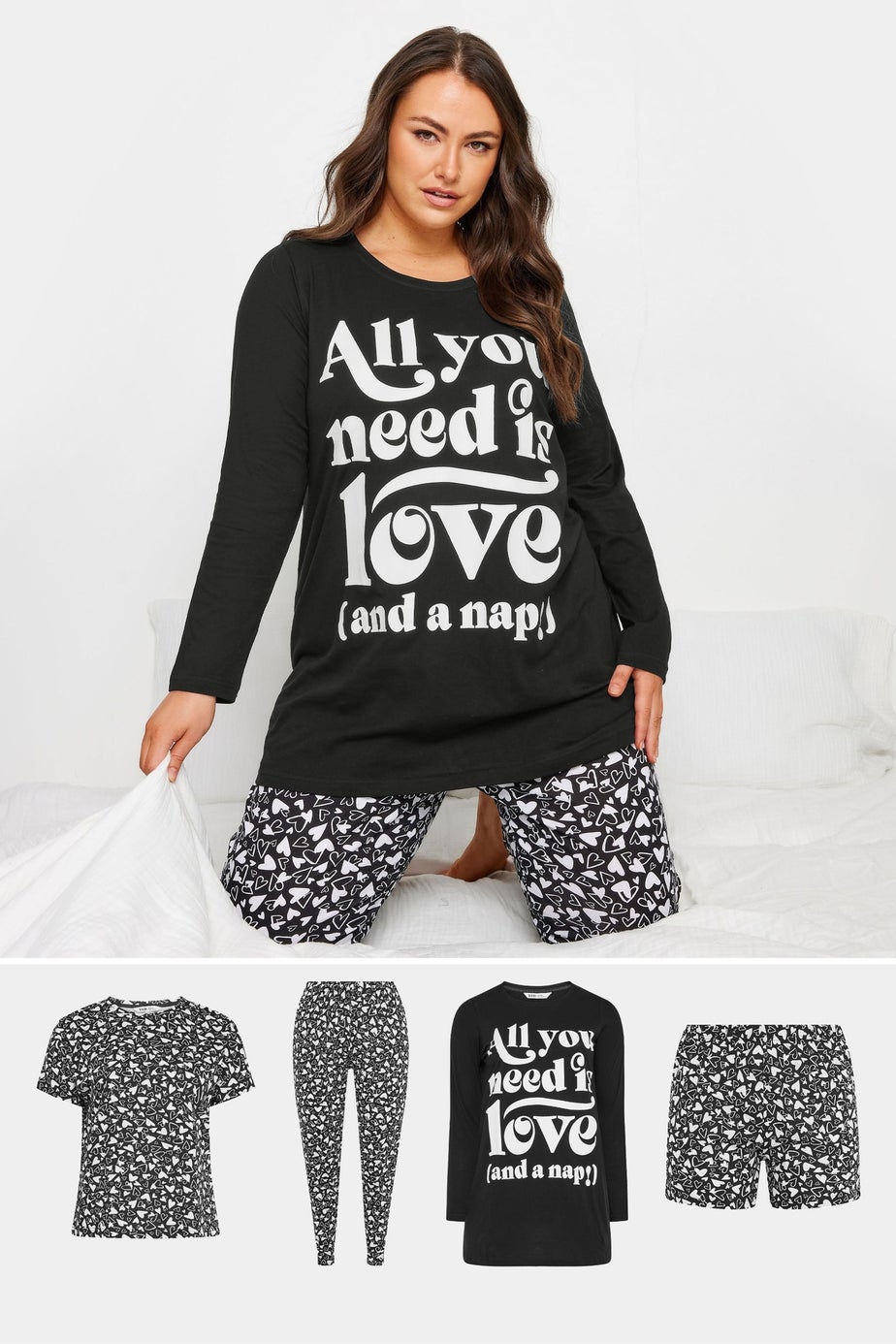 Yours 4 Pack Curve Black All You Need Is Love Pyjama Set
