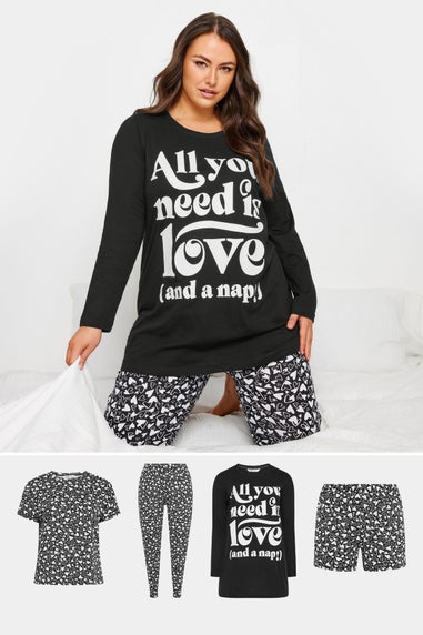 Yours 4 Pack Curve Black All You Need Is Love Pyjama Set