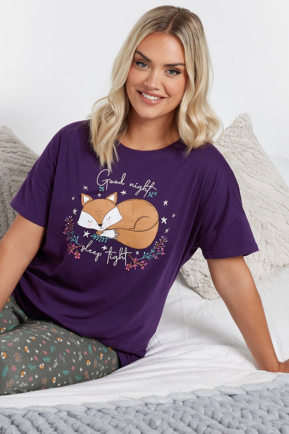 YOURS Curve Purple 'Goodnight, Sleep Tight' Slogan Pyjama Set