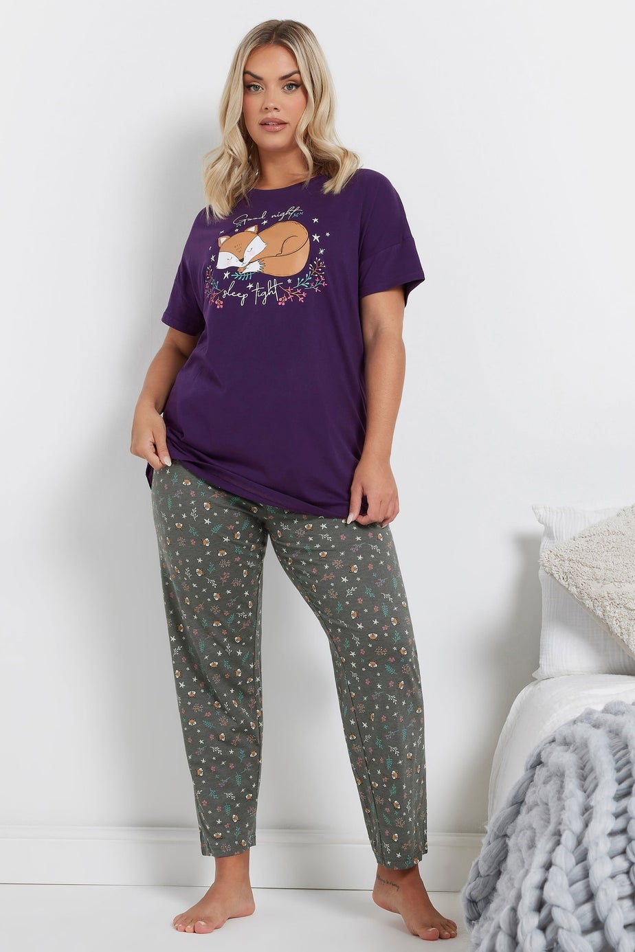 YOURS Curve Purple 'Goodnight, Sleep Tight' Slogan Pyjama Set