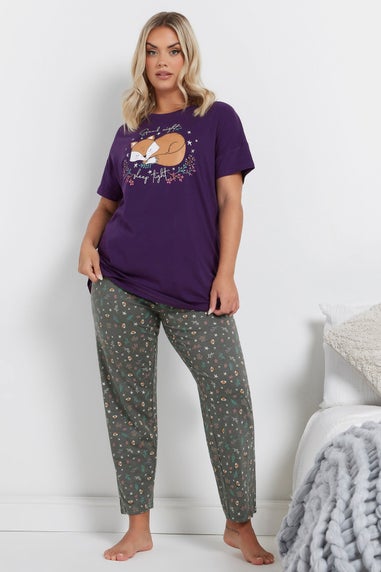 YOURS Curve Purple 'Goodnight, Sleep Tight' Slogan Pyjama Set