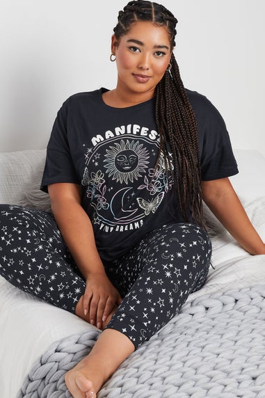 YOURS Curve Navy Blue 'Manifest' Star Print Cuffed Pyjama Set