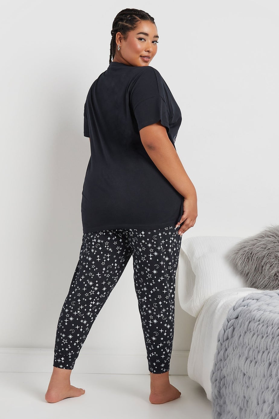 YOURS Curve Navy Blue 'Manifest' Star Print Cuffed Pyjama Set