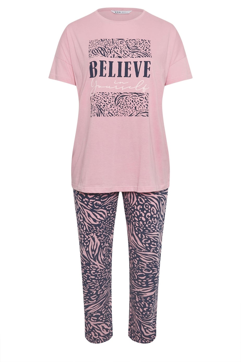 YOURS Curve Pink 'Believe' Leopard Print Pyjama Set