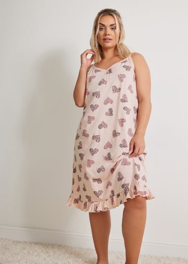 YOURS Curve Pink Heart Print Chemise Nightdress