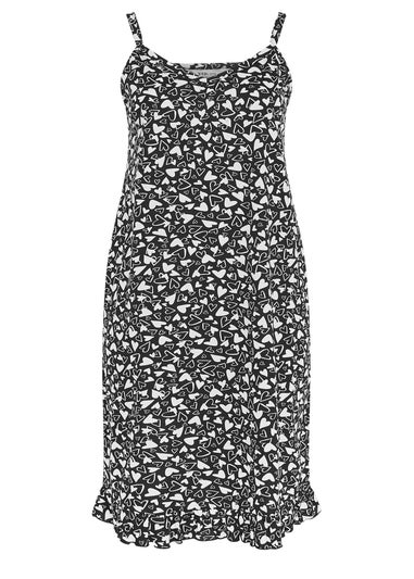 YOURS Curve Black & White Heart Print Chemise Nightdress