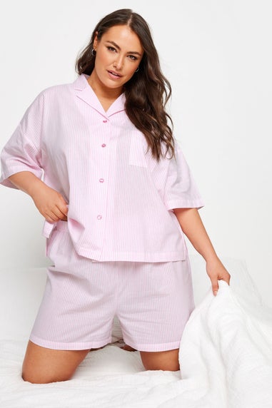 Yours Curve Pink Stripe Pyjama Shorts