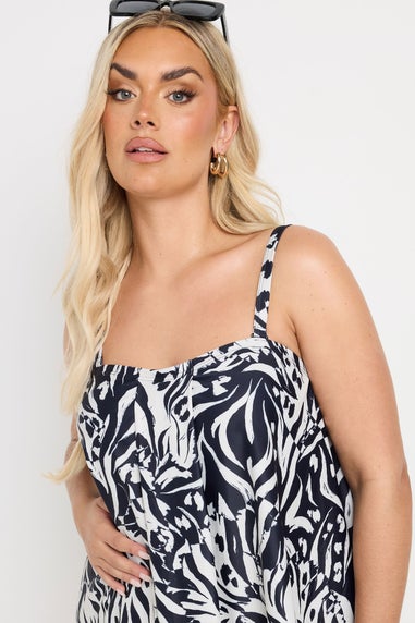 Yours Curve Black Abstract Animal Print Pleat Front Tankini Top