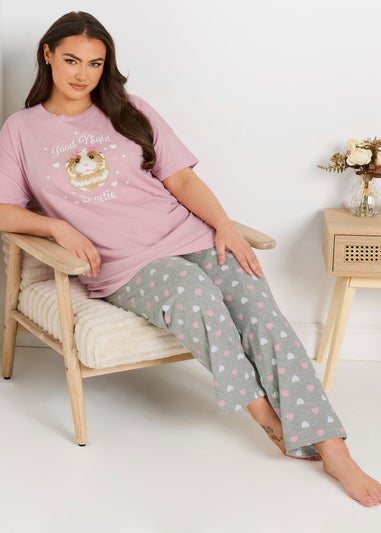 YOURS Curve Pink Guinea Pig Wide Leg Pyjama Set