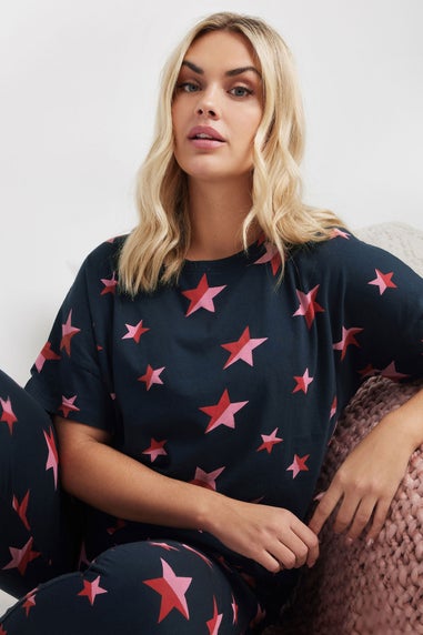 YOURS Curve Navy Blue Star Print Pyjama Set