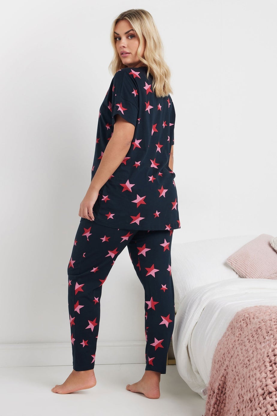 YOURS Curve Navy Blue Star Print Pyjama Set