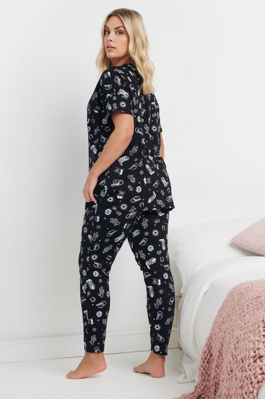 YOURS Curve Black & White Cowboy Print Pyjama Set