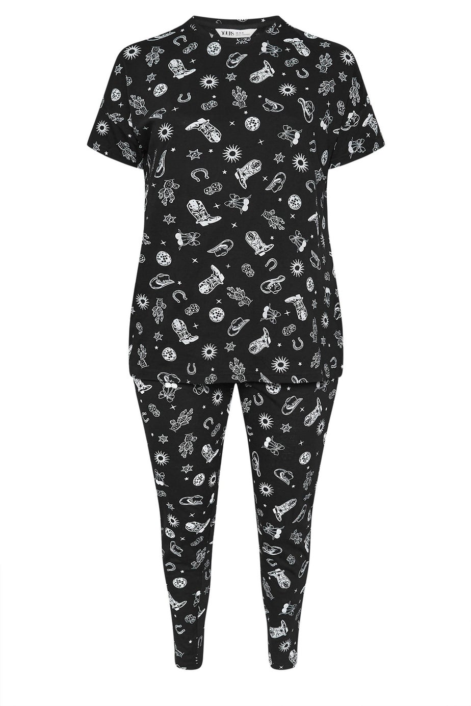 YOURS Curve Black & White Cowboy Print Pyjama Set