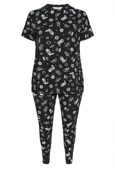 YOURS Curve Black & White Cowboy Print Pyjama Set