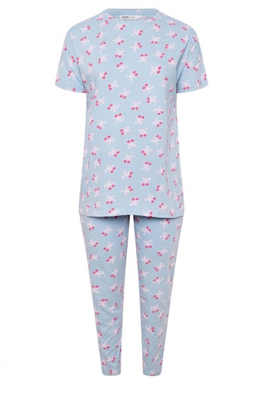 YOURS Curve Light Blue Cherry Bow Print Pyjama Set