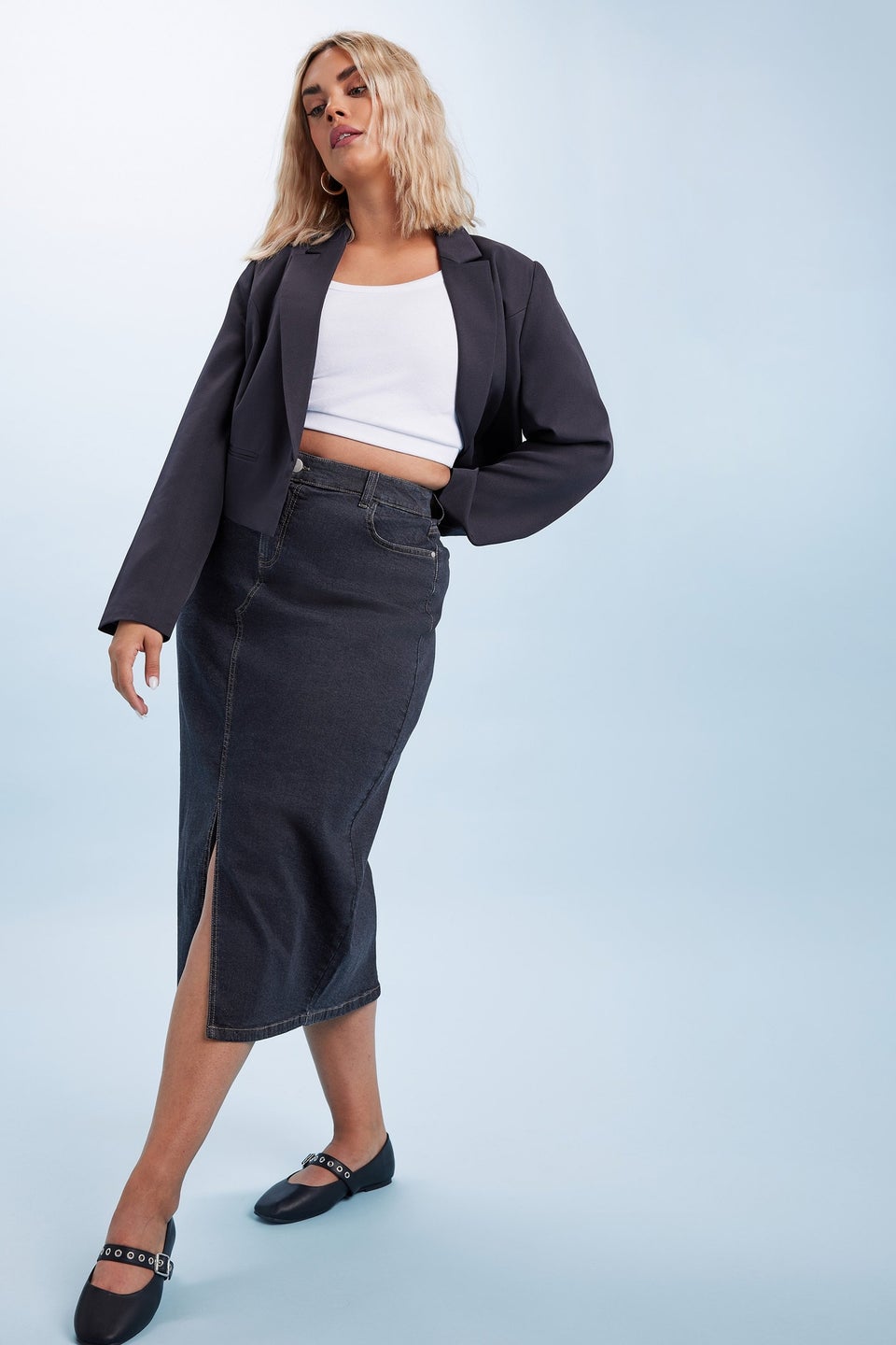 Yours Curve Indigo Blue Stretch Denim Midaxi Skirt