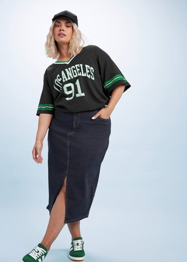 Yours Curve Indigo Blue Stretch Denim Midaxi Skirt