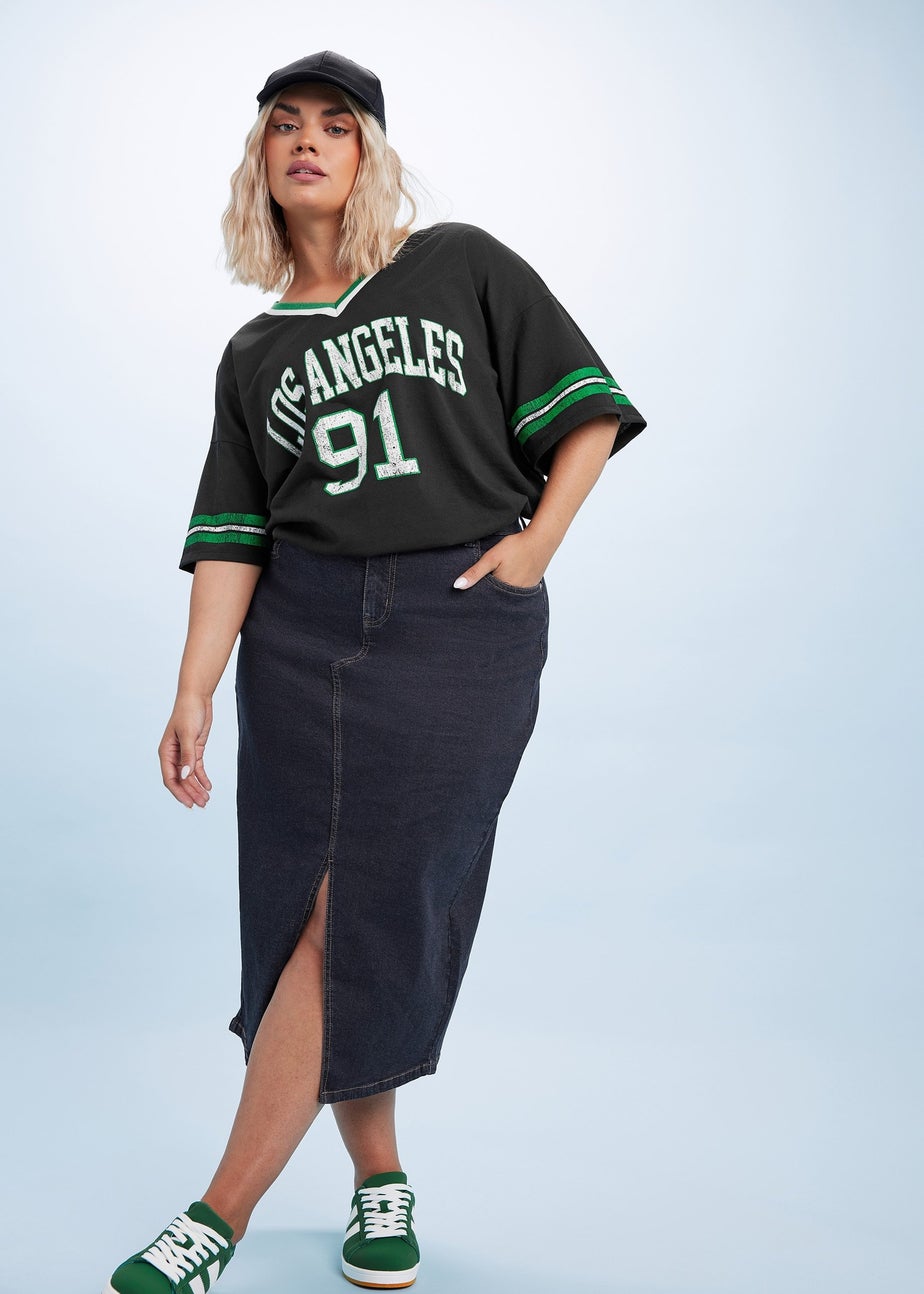 Yours Curve Indigo Blue Stretch Denim Midaxi Skirt