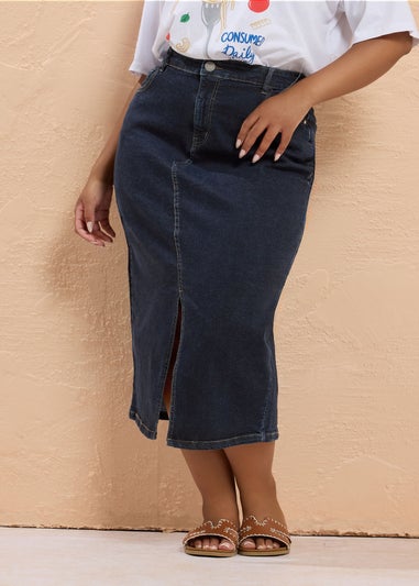 Yours Curve Indigo Blue Stretch Denim Midaxi Skirt
