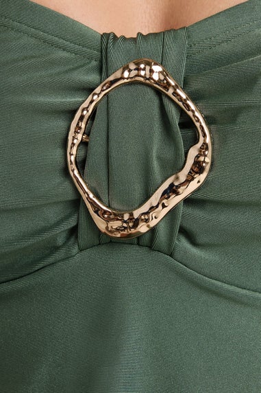 Yours Curve Sage Green Ring Detail Swim Dress