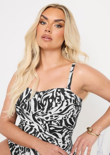 Yours Curve Black Abstract Animal Print Super Sculpt Swimsuit