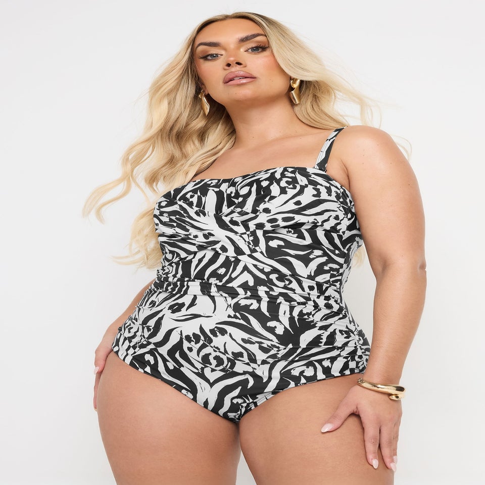 Yours Curve Black Abstract Animal Print Super Sculpt Swimsuit