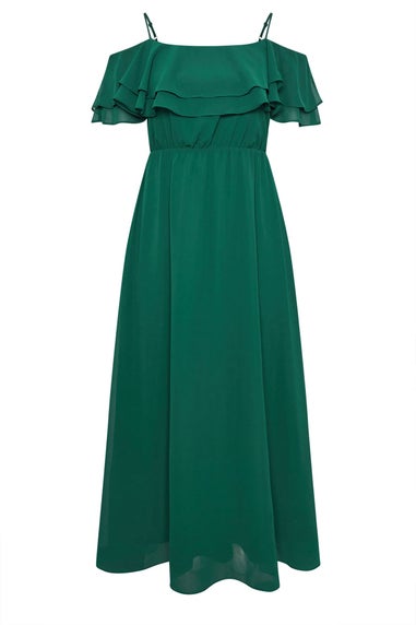 Yours London Curve Forest Green Frill Cold Shoulder Maxi Dress