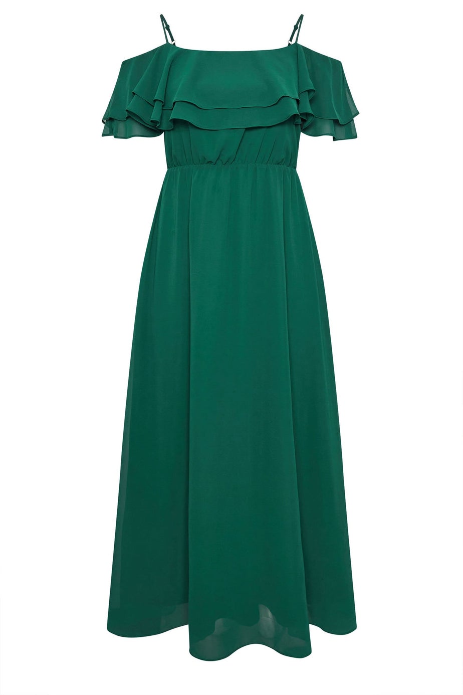 Yours London Curve Forest Green Frill Cold Shoulder Maxi Dress