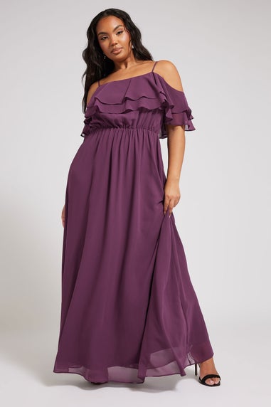 Yours London Curve Purple Frill Cold Shoulder Maxi Dress