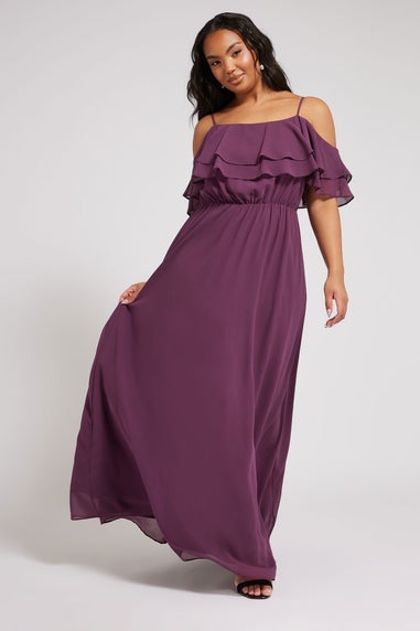 Yours London Curve Purple Frill Cold Shoulder Maxi Dress