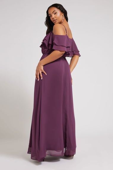 Yours London Curve Purple Frill Cold Shoulder Maxi Dress