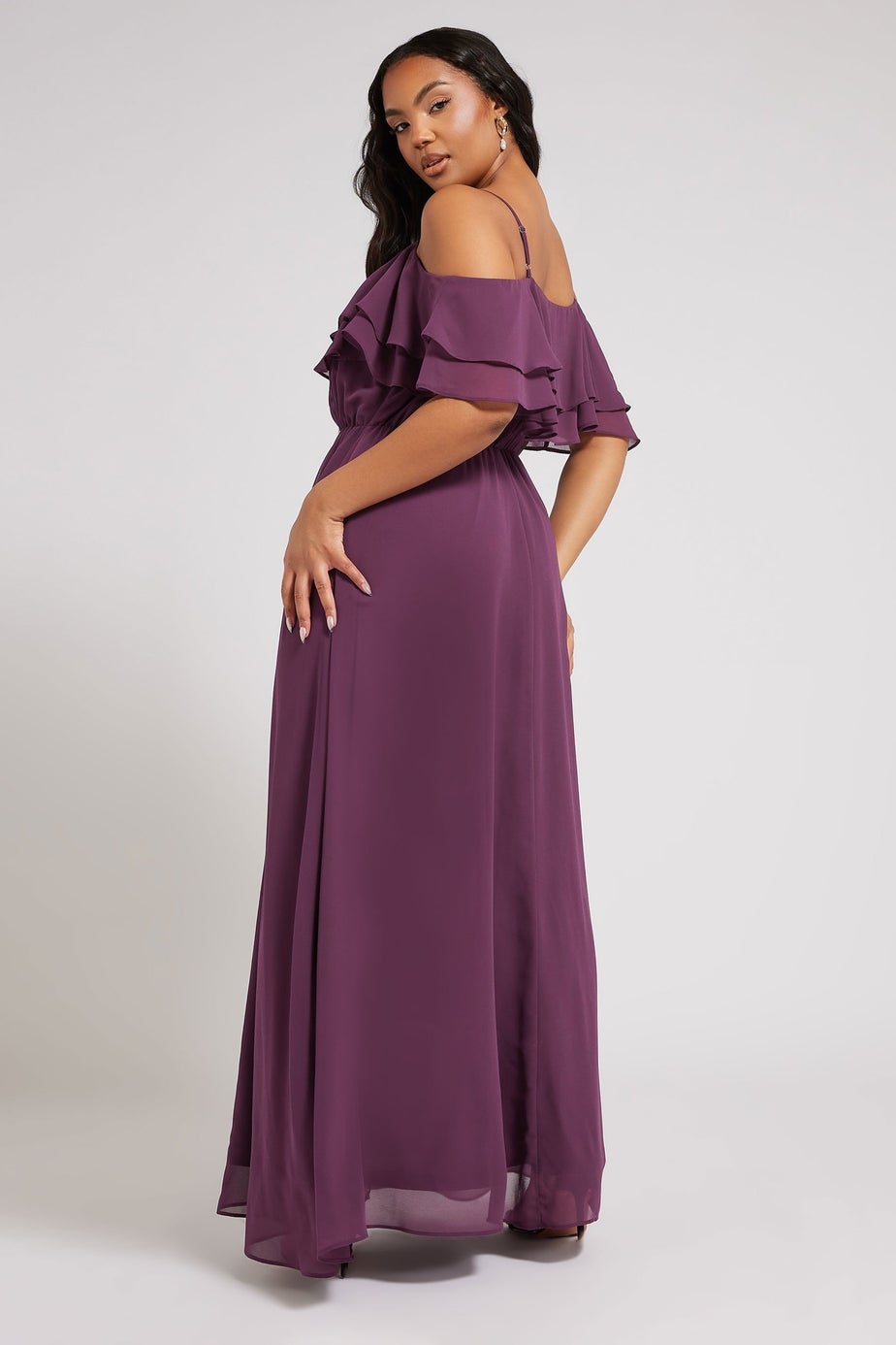 Yours London Curve Purple Frill Cold Shoulder Maxi Dress