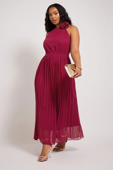 Yours London Curve Red Corsage Detail Pleated Maxi Dress