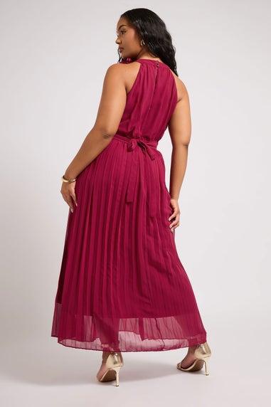 Yours London Curve Red Corsage Detail Pleated Maxi Dress