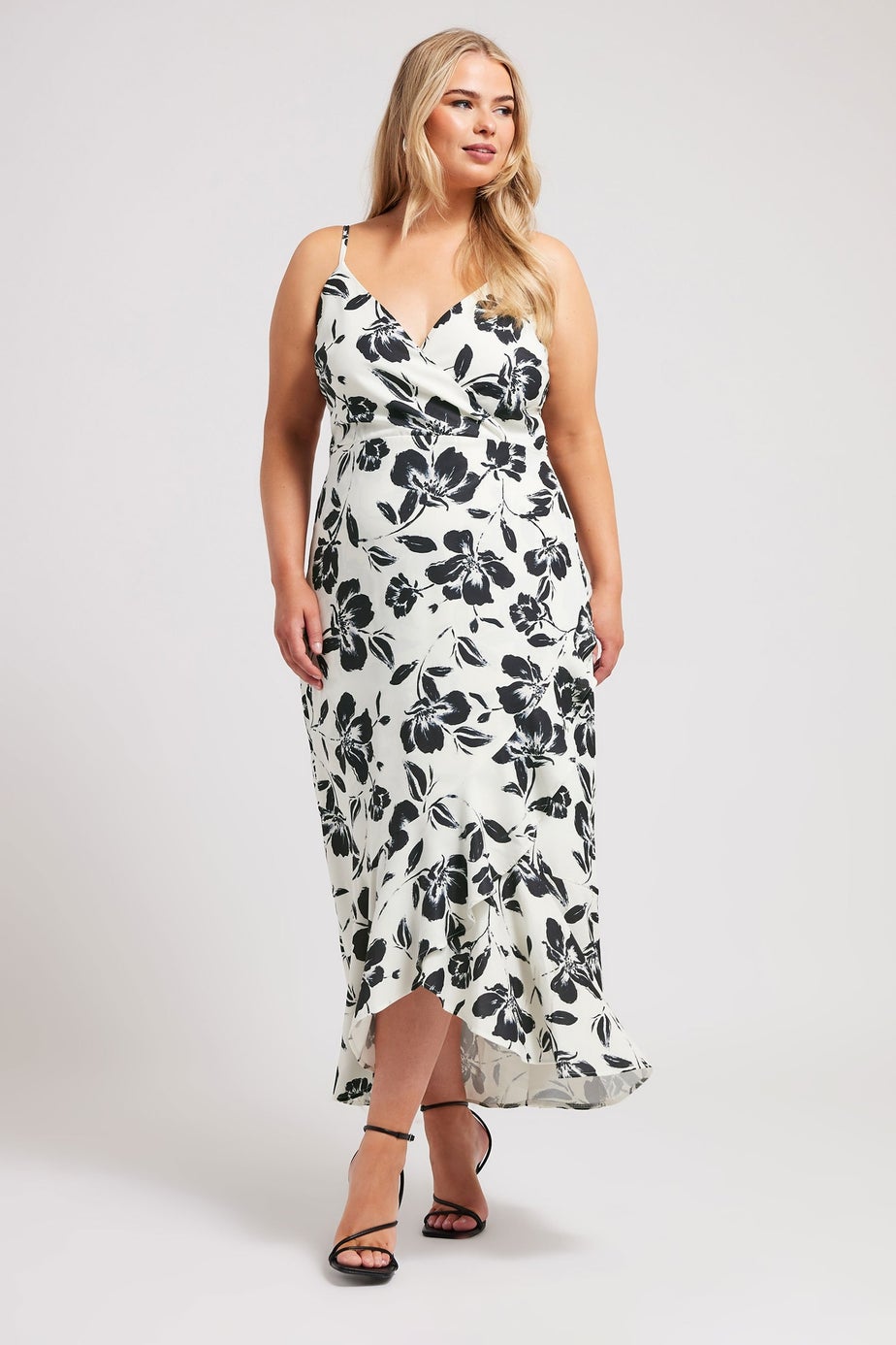 Yours London Curve White Floral Print Ruffle Wrap Dress