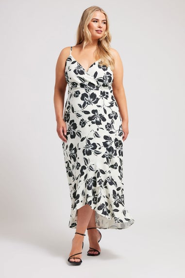 Yours London Curve White Floral Print Ruffle Wrap Dress