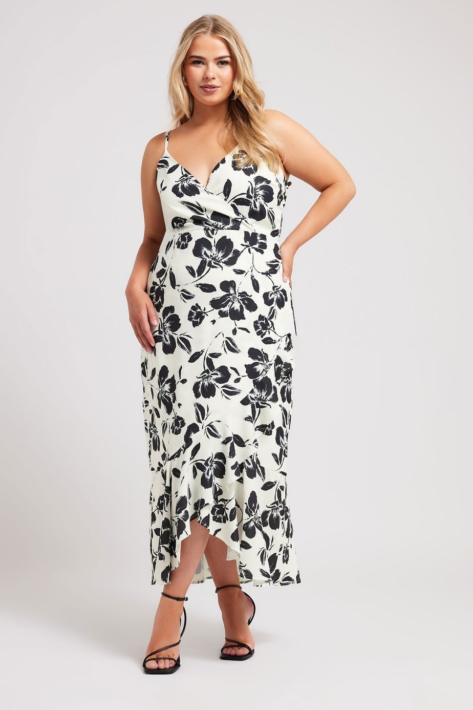 Yours London Curve White Floral Print Ruffle Wrap Dress