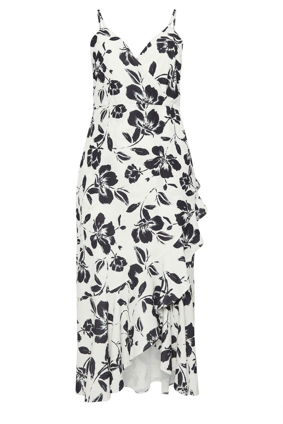 Yours London Curve White Floral Print Ruffle Wrap Dress