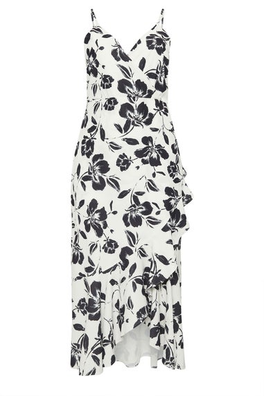 Yours London Curve White Floral Print Ruffle Wrap Dress
