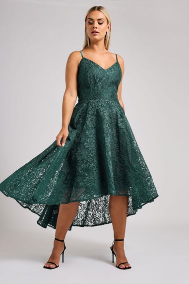 Yours London Curve Emerald Green Lace Midi Prom Dress