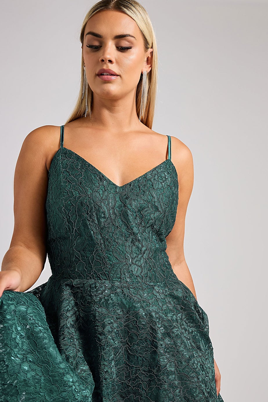 Yours London Curve Emerald Green Lace Midi Prom Dress