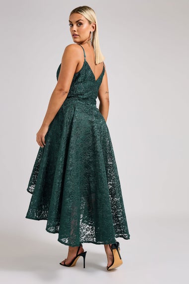 Yours London Curve Emerald Green Lace Midi Prom Dress