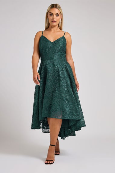Yours London Curve Emerald Green Lace Midi Prom Dress