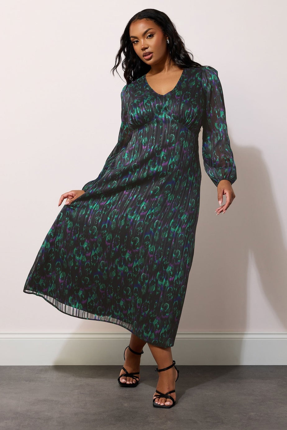 Yours London Curve Black Metallic Peacock Midaxi Dress