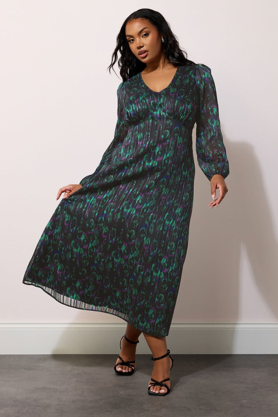 Yours London Curve Black Metallic Peacock Midaxi Dress
