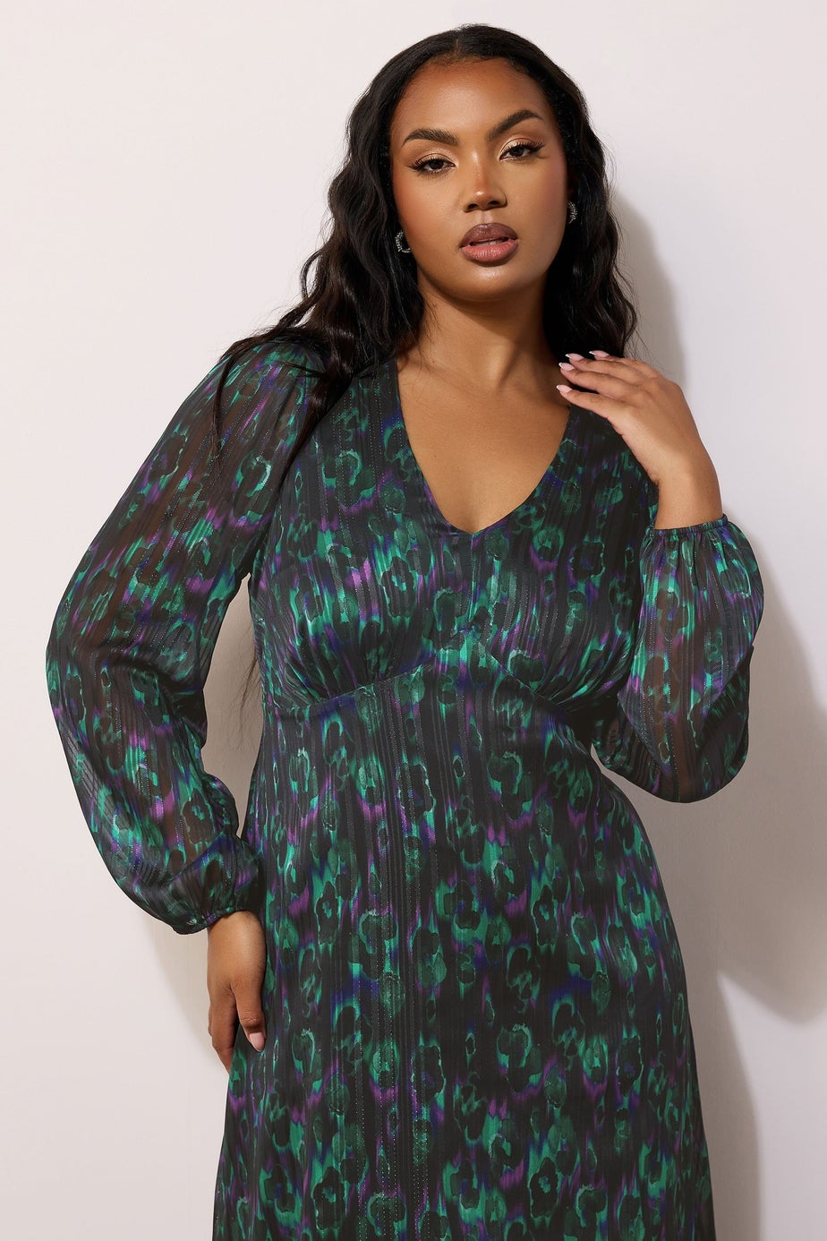 Yours London Curve Black Metallic Peacock Midaxi Dress