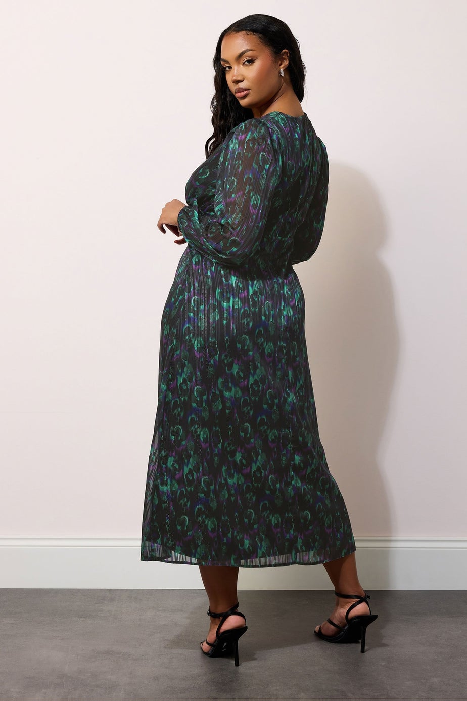 Yours London Curve Black Metallic Peacock Midaxi Dress