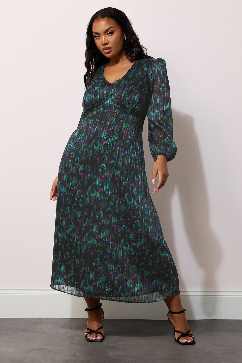 Yours London Curve Black Metallic Peacock Midaxi Dress