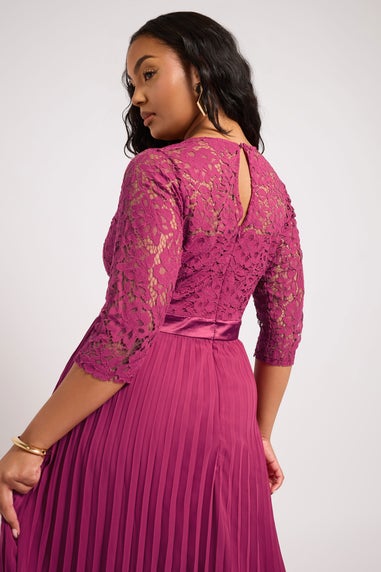 Yours London Curve Pink Lace Wrap Pleated Maxi Dress